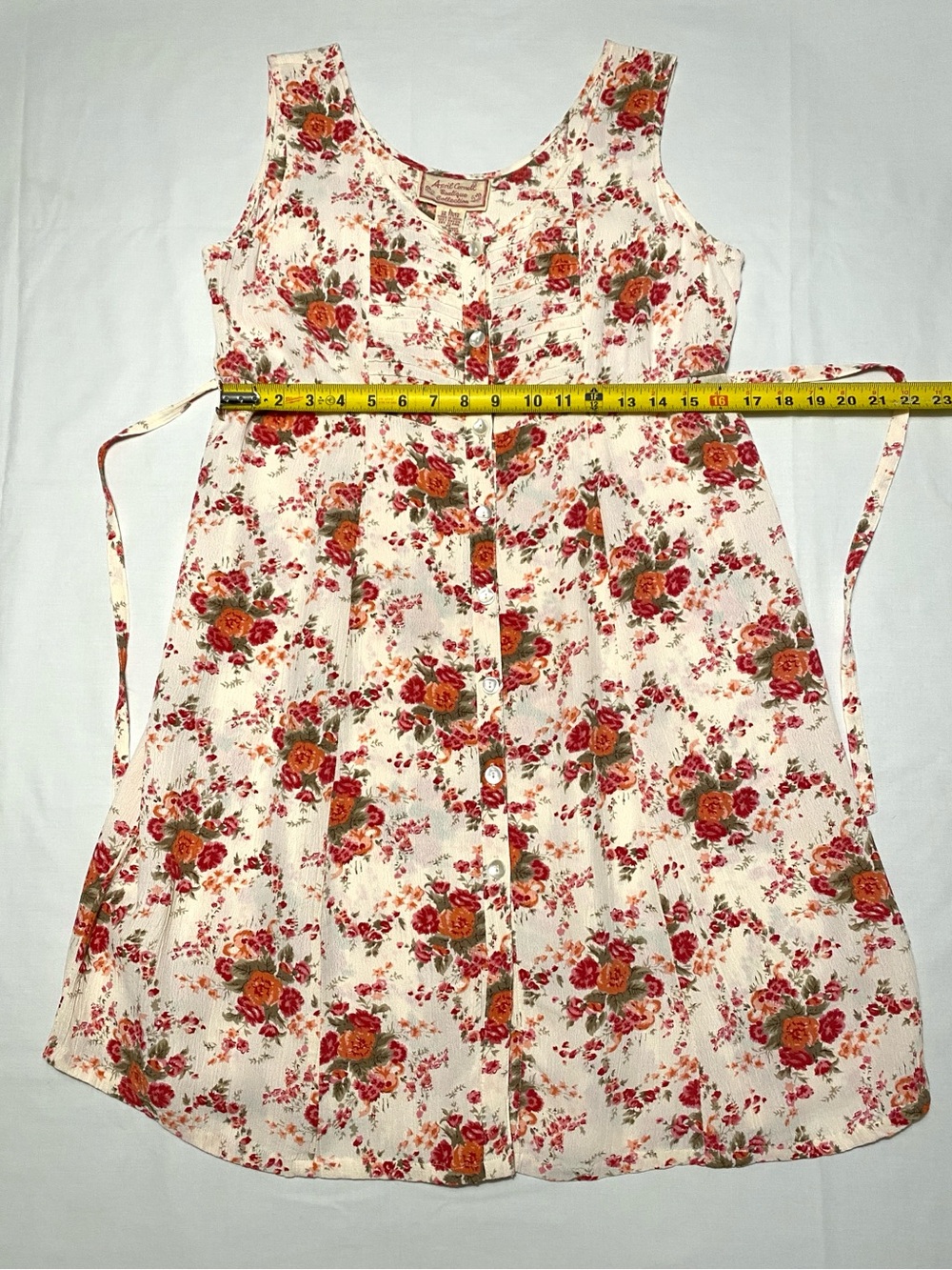 April Cornell Floral Sleeveless Dress Button Front Pintuck Pinafore Sundress L - Picture 10 of 12